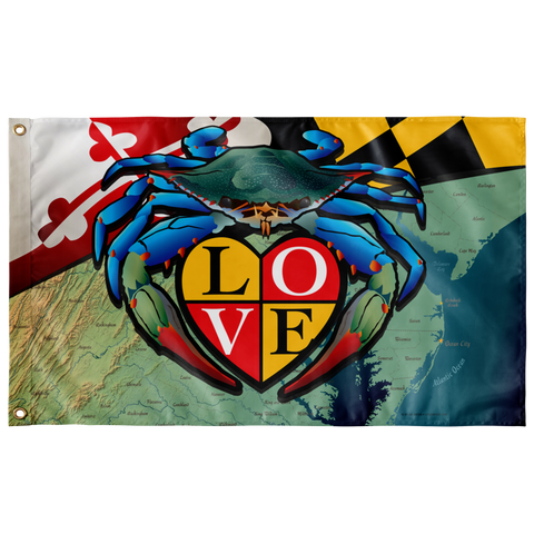Maryland Blue Crab "Love", Large Flag, 60 x 36" with 2 grommets