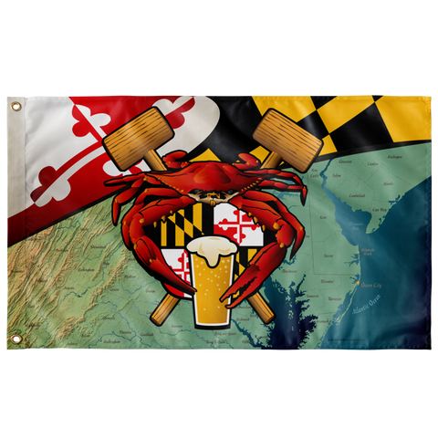 Maryland Crab Feast Crest, Large Flag, 60 x 36" with 2 grommets