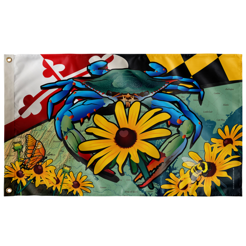 Maryland Blue Crab Black-Eyed Susan, Large Flag, 60 x 36" with 2 grommets