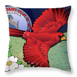 Virginia Cardinal In Flight With Dogwood Flowers - Throw Pillow