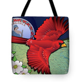 Virginia Cardinal In Flight With Dogwood Flowers - Tote Bag